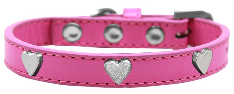 Silver Heart Widget Dog Collar Bright Pink Size 16